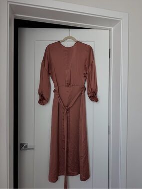 H&M Rust Midi Dress with Tie Waist